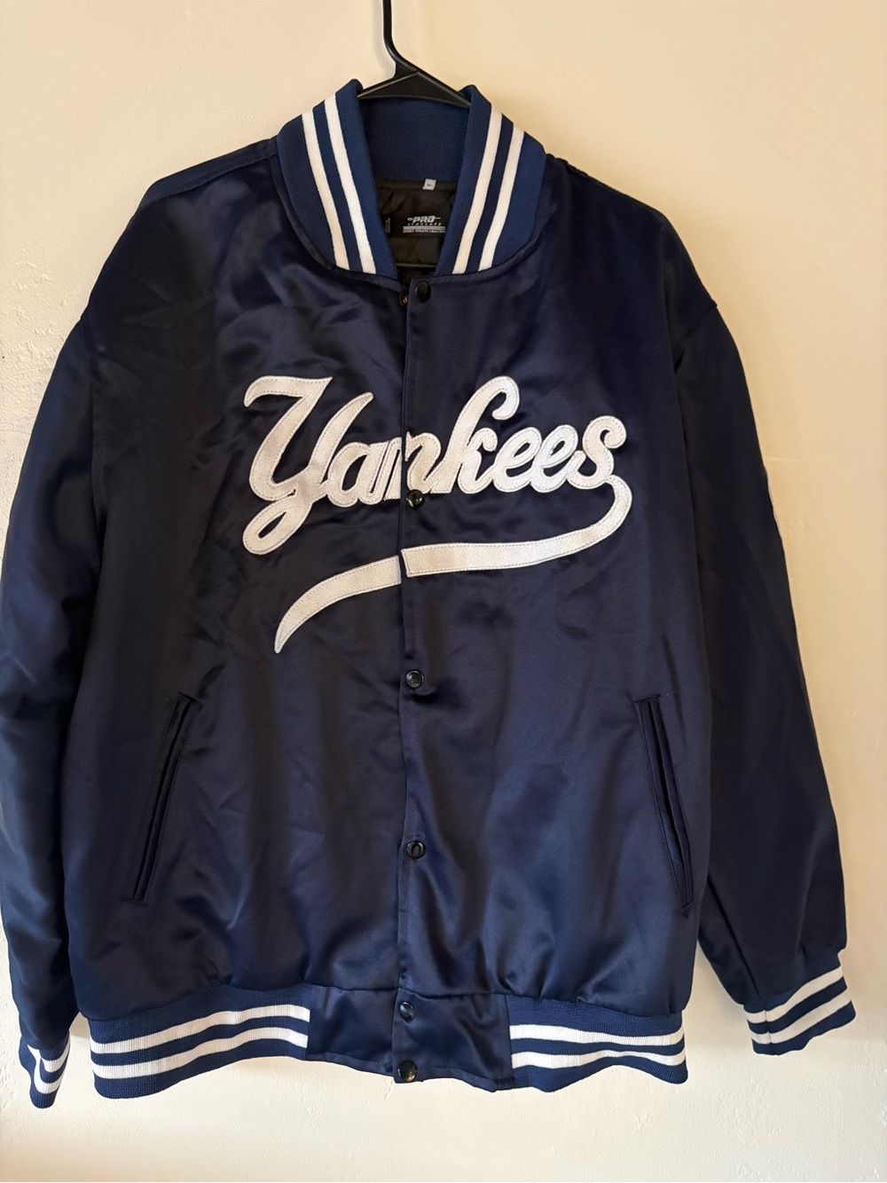 New NY Yankees Retro Satin Bomber Jacket Navy XL Athleisure Streetwear Baseball